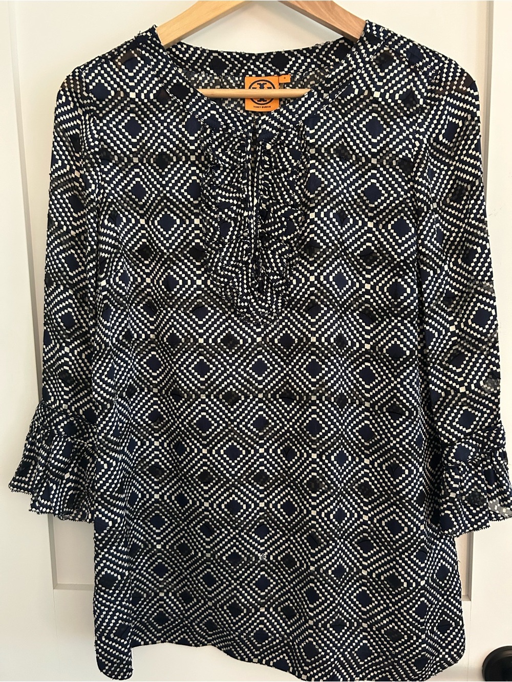 Tory Burch Gwenna Silk Blend Tunic Blouse Size 8
